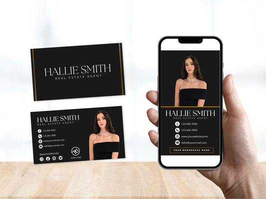 Real Estate Black Business Card Set - Sleek and sophisticated business cards in a classic black color scheme for real estate professionals.
