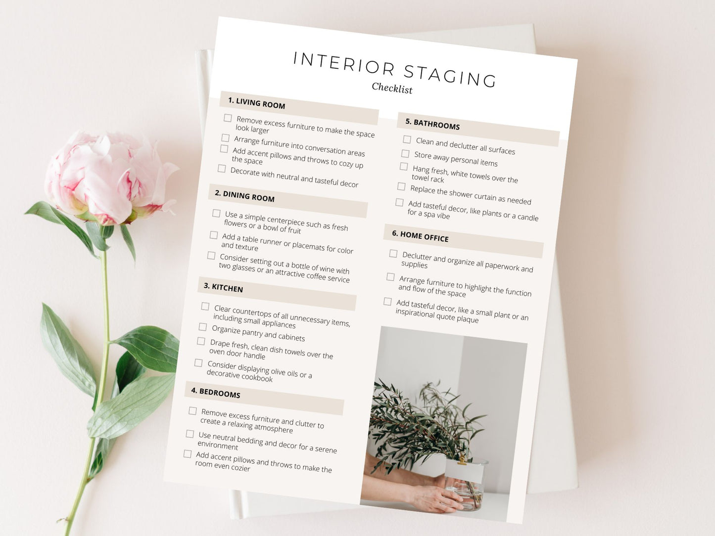 Real Estate Luxury Interior & Exterior Staging Checklist - Comprehensive guide for visually captivating high-end property presentation in the luxury real estate market.