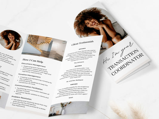 Transaction Coordinator Brochure - Beige - Professionally designed real estate brochure providing an overview of transaction coordination services.