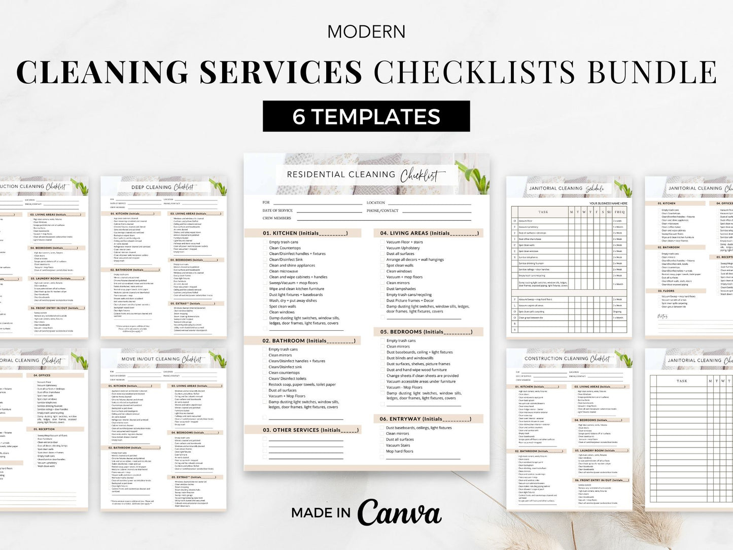 Modern Cleaning Services Checklists Bundle - Versatile and editable set of cleaning checklists for efficient task management, ensuring a thorough and organized approach to deliver exceptional cleaning services.