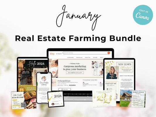 January Farming Bundle - Comprehensive real estate marketing materials for effective neighborhood farming in January.