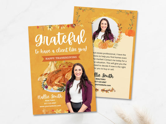 Real Estate Thanksgiving Mailer - Professionally crafted mailer with festive design and expressions of gratitude for a warm and personalized way to connect with clients and extend seasonal greetings