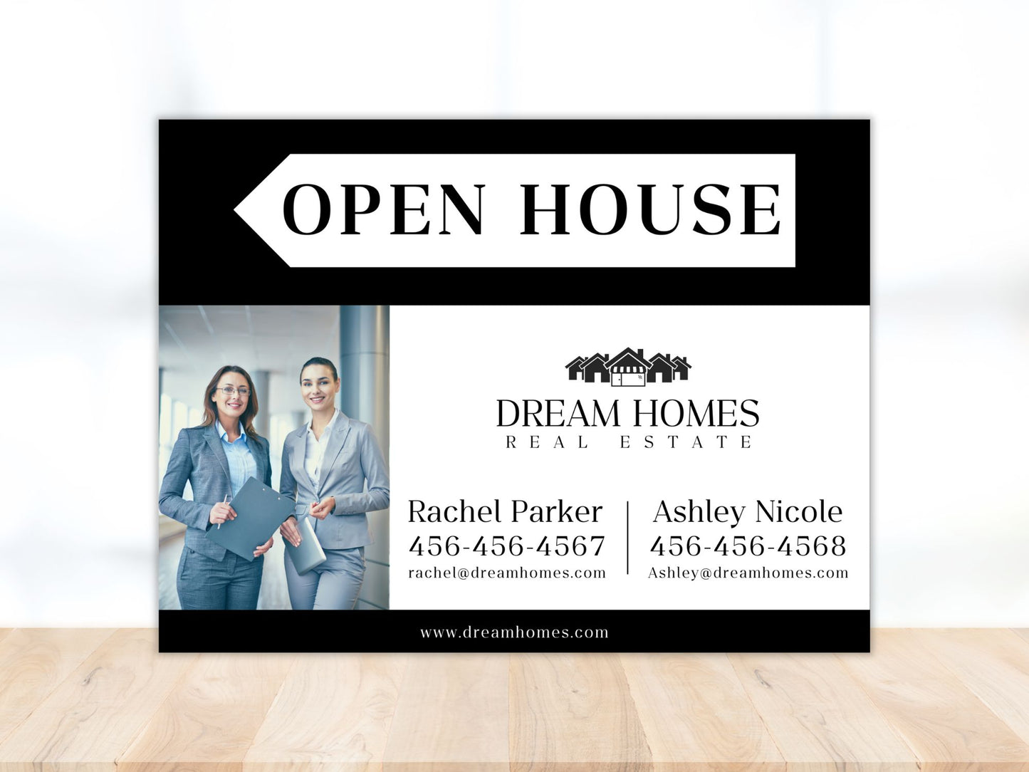 Black Multiple Agents Open House Sign (18 x 24)- Sleek and durable sign for promoting open houses with multiple agents.