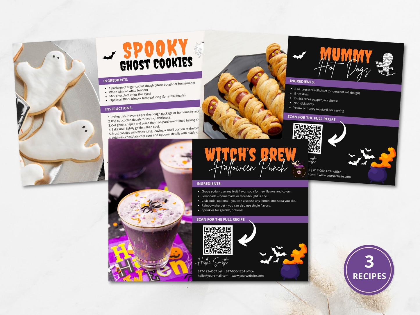 Real Estate Halloween Recipe Postcard Bundle - Delightful bundle combining spooky design with mouthwatering recipes for a unique and engaging way to express seasonal greetings and foster connections with clients during the Halloween season.