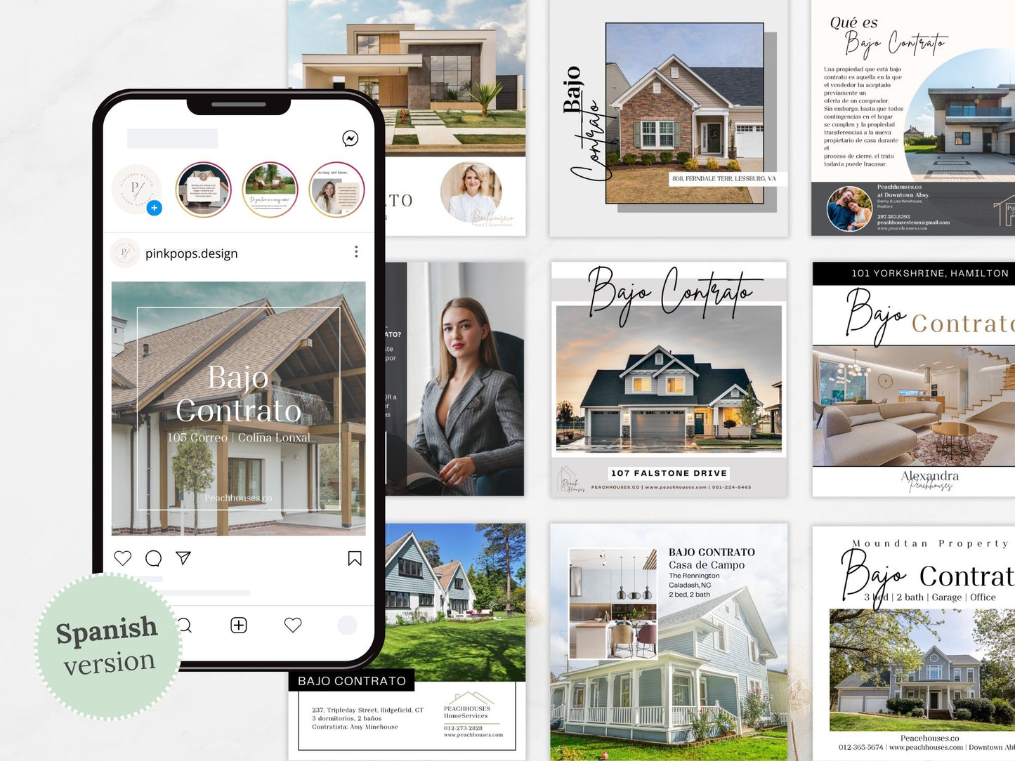 Spanish Under Contract Instagram Posts Vol 01- Templates for sharing under contract properties with Spanish-speaking clients.