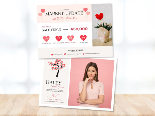 Valentine Market Update Postcard - Professionally designed real estate postcard combining market insights with a touch of Valentine's Day charm.