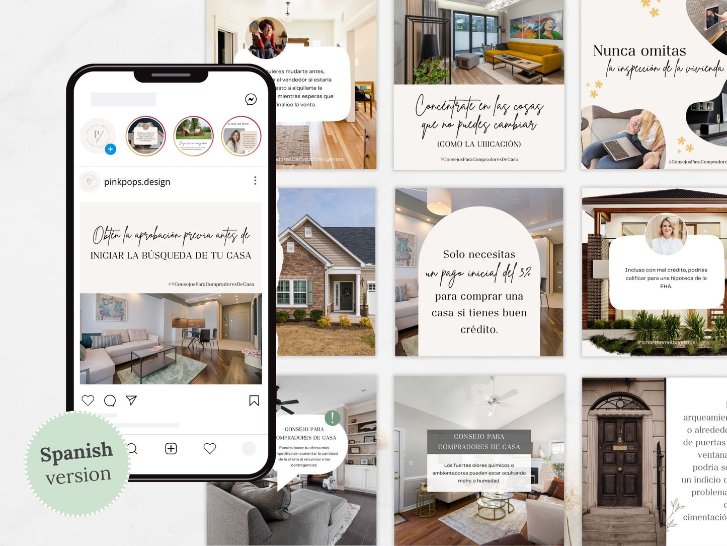 Spanish Buyer and Seller Tips Instagram Posts- Real estate tips templates for Spanish-speaking clients.