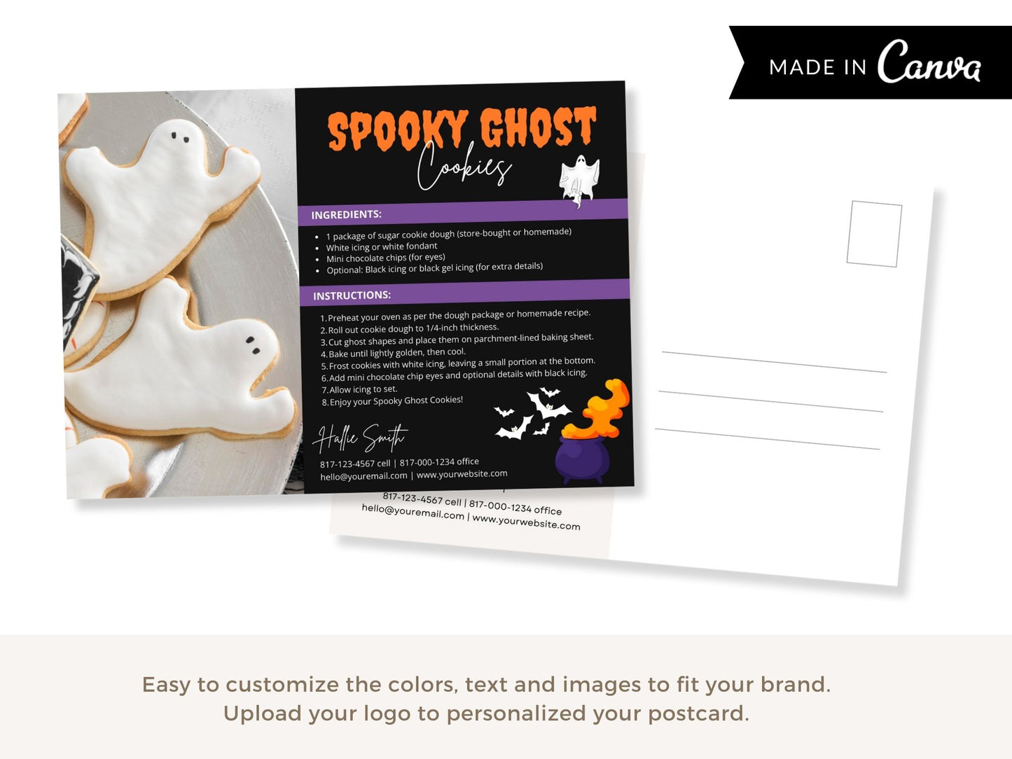 Real Estate Spooky Ghost Cookies Halloween Recipe Postcard - Delightful postcard featuring a fun and easy recipe for spooky ghost cookies, creating a memorable and engaging way to express seasonal greetings during Halloween