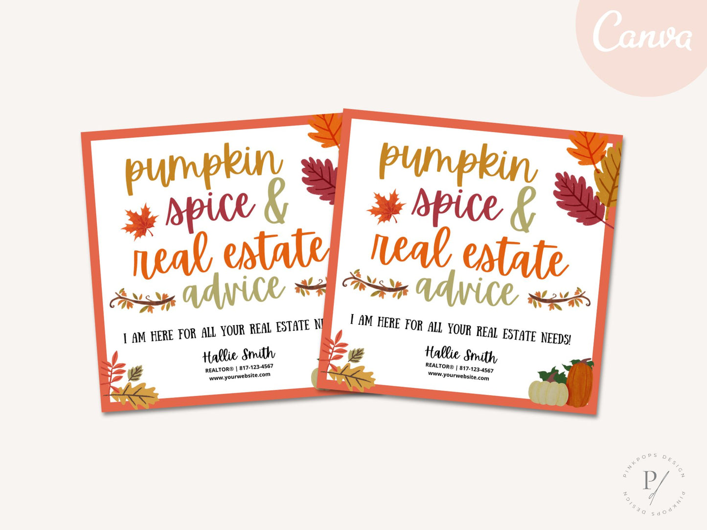 Real Estate Fall Pop By Tag - Beautifully designed tag for adding a touch of autumnal warmth to your pop-by gifts, creating a memorable and personalized connection with clients during the season of changing leaves.
