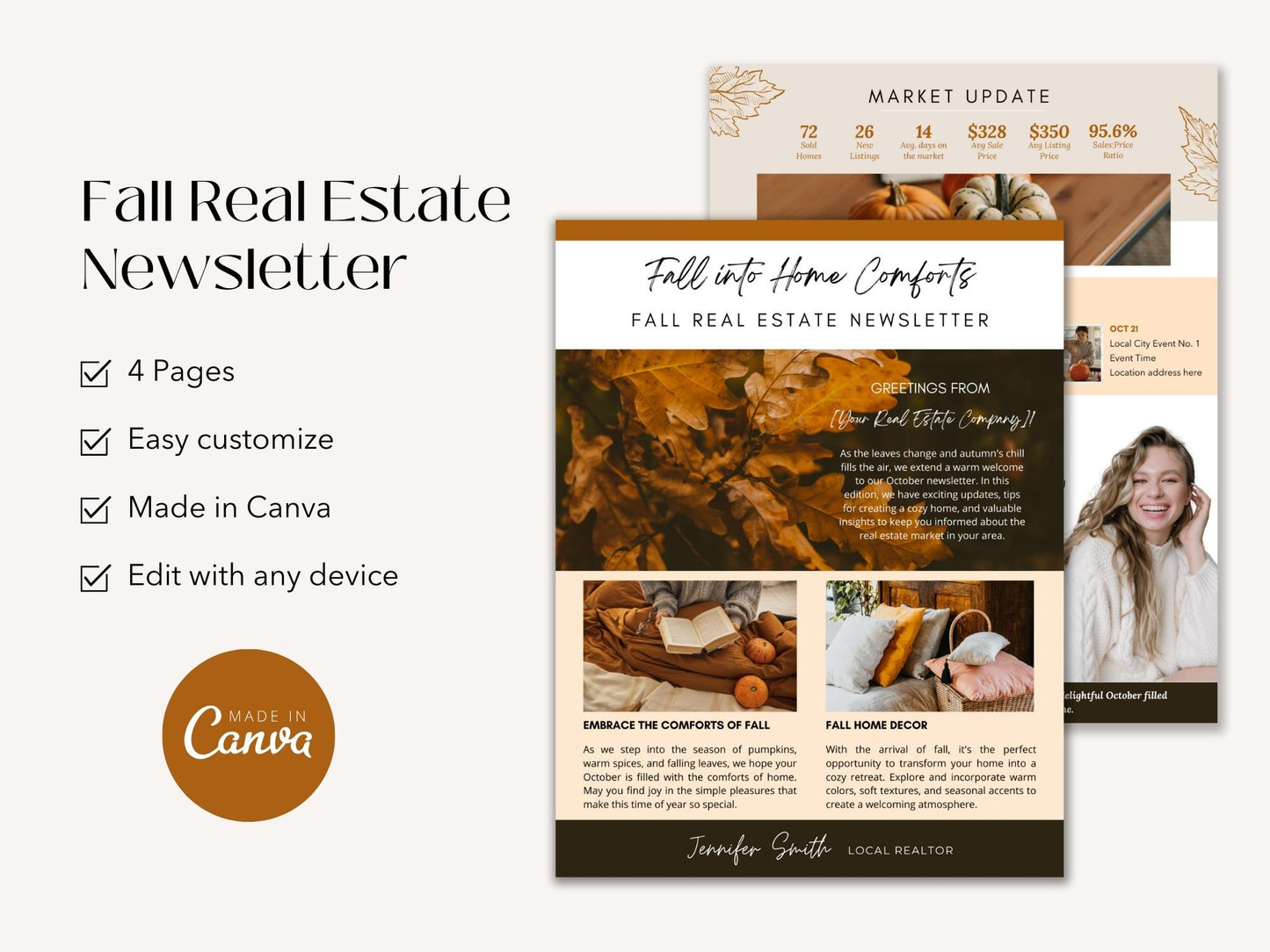 Real Estate Modern Fall Real Estate Newsletter 2023 - Elegantly designed newsletter template for immersing clients in the beauty of fall, sharing updates, expressing gratitude, and connecting with your real estate audience.