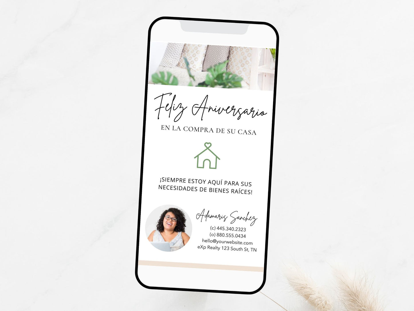 Spanish Textable Happy Housiversary Card - Celebrate homeownership milestones in Spanish with a textable card, sending warm wishes to Spanish-speaking clients on their home anniversary for lasting connections and client appreciation.