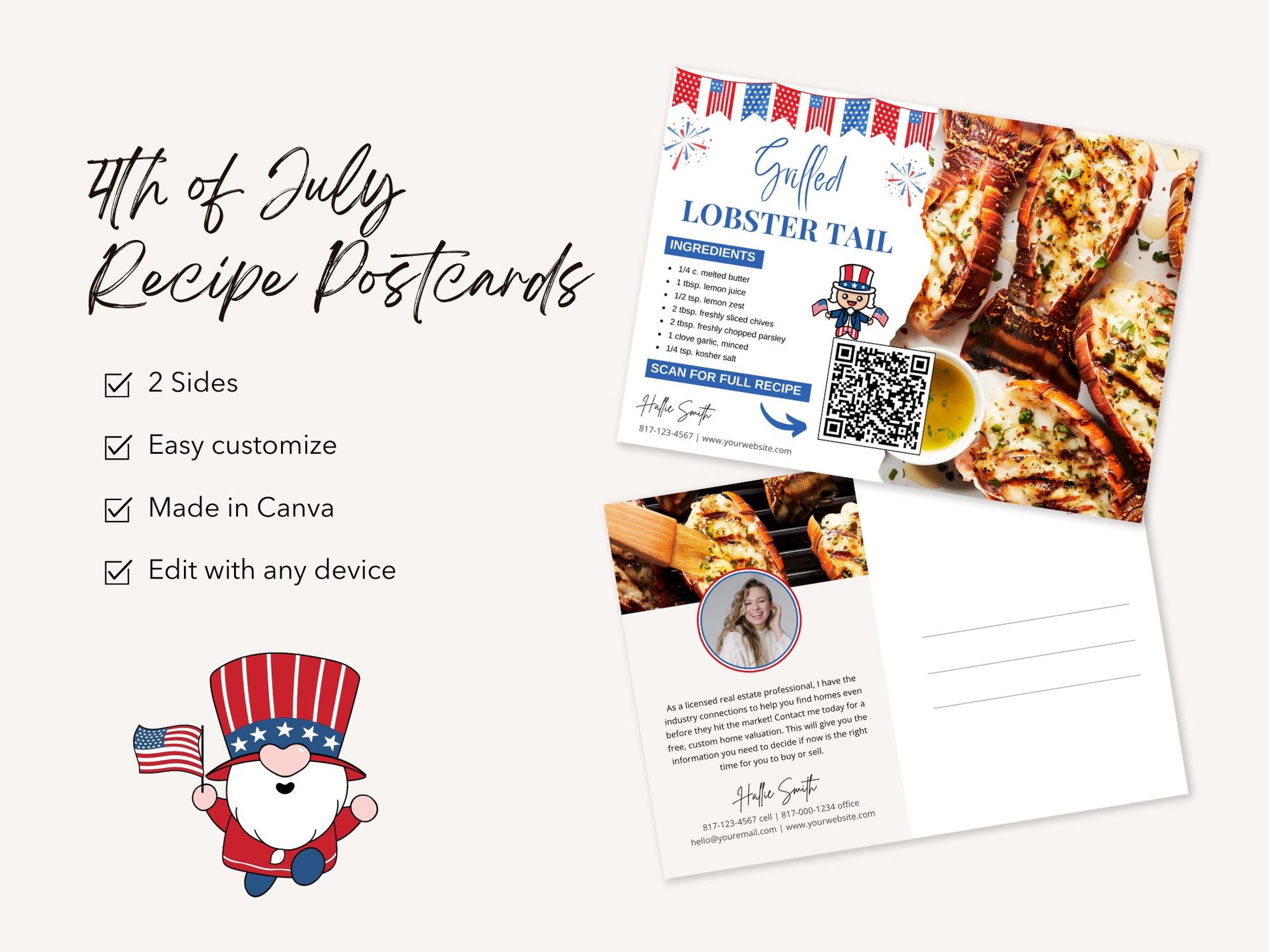 4th of July Real Estate Recipe Postcards - Celebrate Independence Day with delicious recipes and patriotic postcards.
