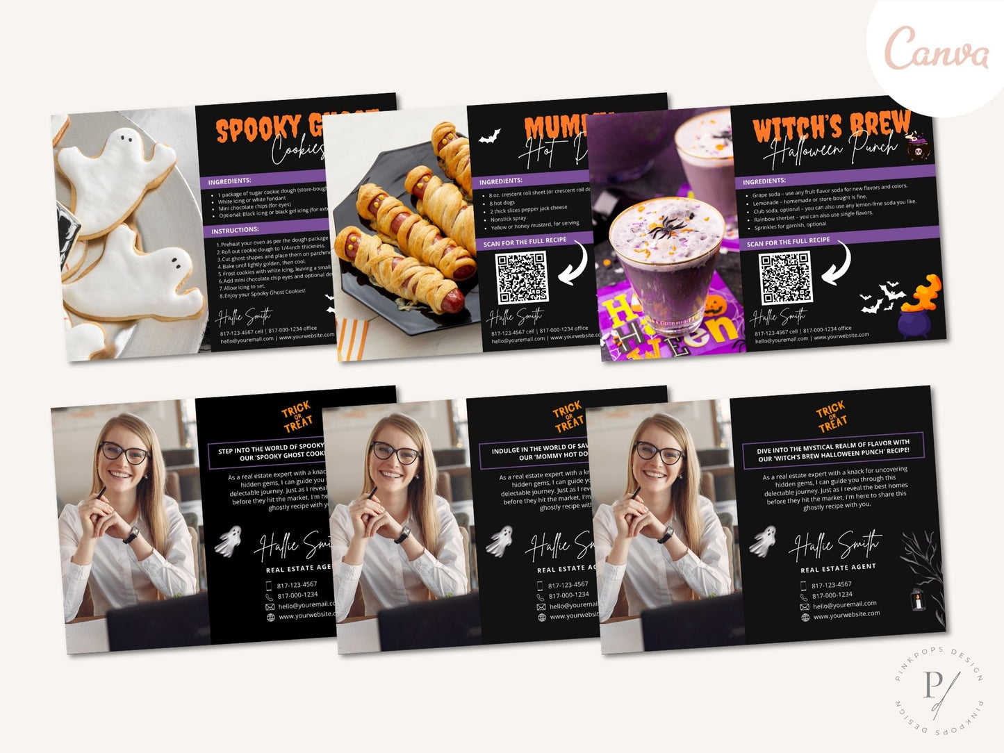 Real Estate Halloween Recipe Postcard Bundle - Delightful bundle combining spooky design with mouthwatering recipes for a unique and engaging way to express seasonal greetings and foster connections with clients during the Halloween season.