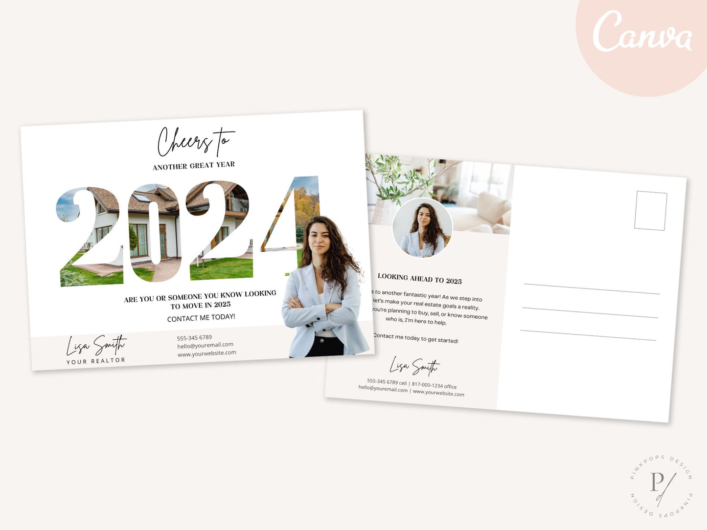 2024 Year in Review postcard showcasing real estate achievements and milestones in a 5x7 design.