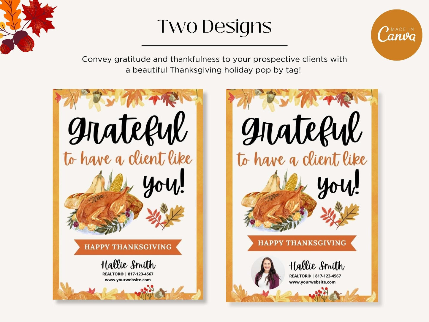 Real Estate Thanksgiving Pop By Tag - Beautifully designed tag for adding a touch of warmth and gratitude to your pop-by gifts, creating a memorable connection with clients during the festive season of Thanksgiving.