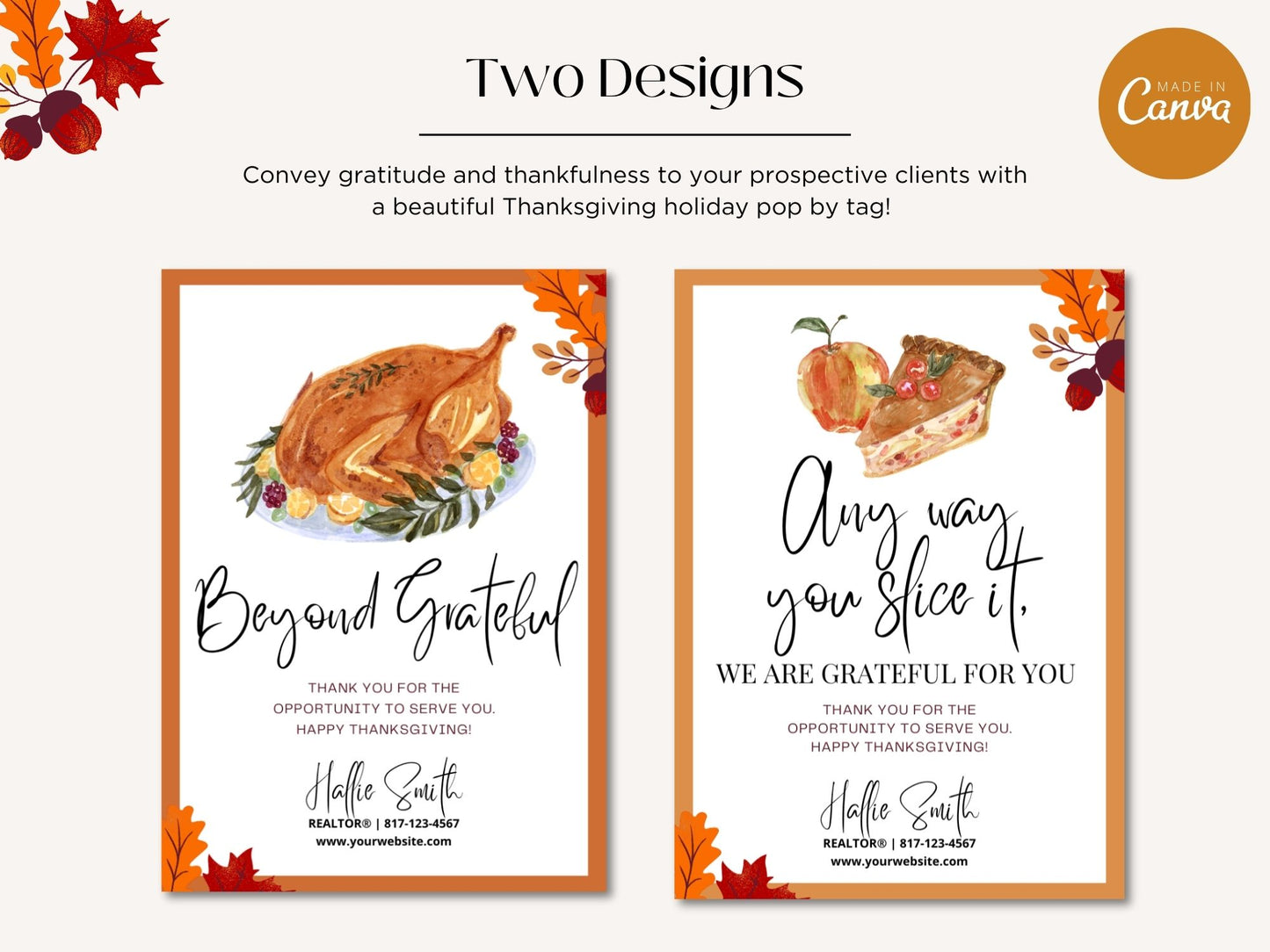 Real Estate Thanksgiving Pop By Tag Bundle - Eye-catching tags to enhance your pop-by gifts, expressing gratitude and fostering connections with clients during the Thanksgiving festive season.
