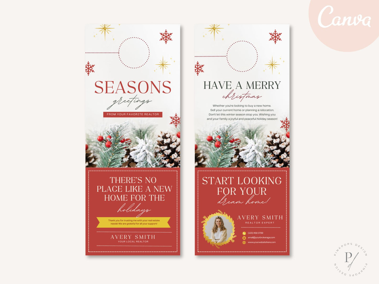 Real Estate Seasons Greeting Christmas Door Hanger - Red: Spreading Festive Holiday Cheer to Clients and the Community