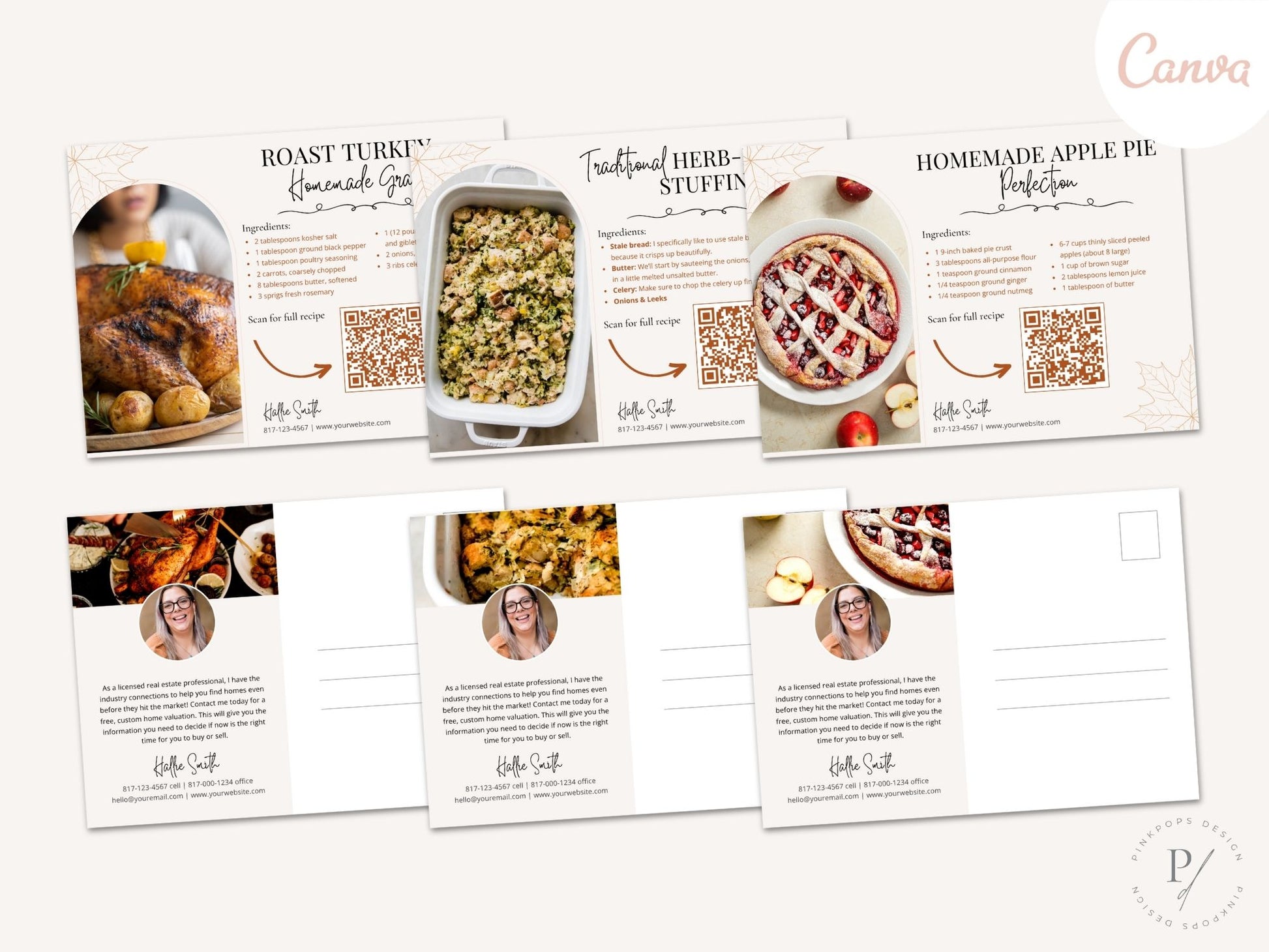Real Estate Thanksgiving Recipe Postcard Bundle - Delightful bundle combining festive design with mouthwatering recipes for a unique and engaging way to express gratitude and connect with clients during the Thanksgiving season.