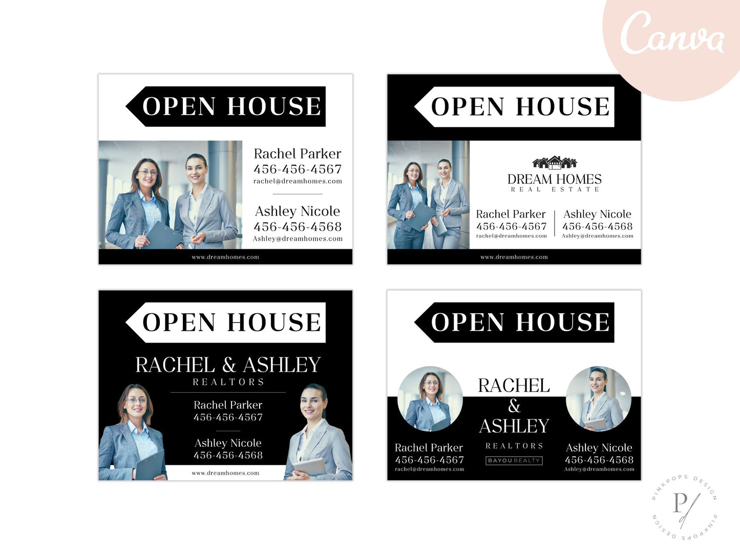 Black Multiple Agents Open House Sign (18 x 24)- Sleek and durable sign for promoting open houses with multiple agents.