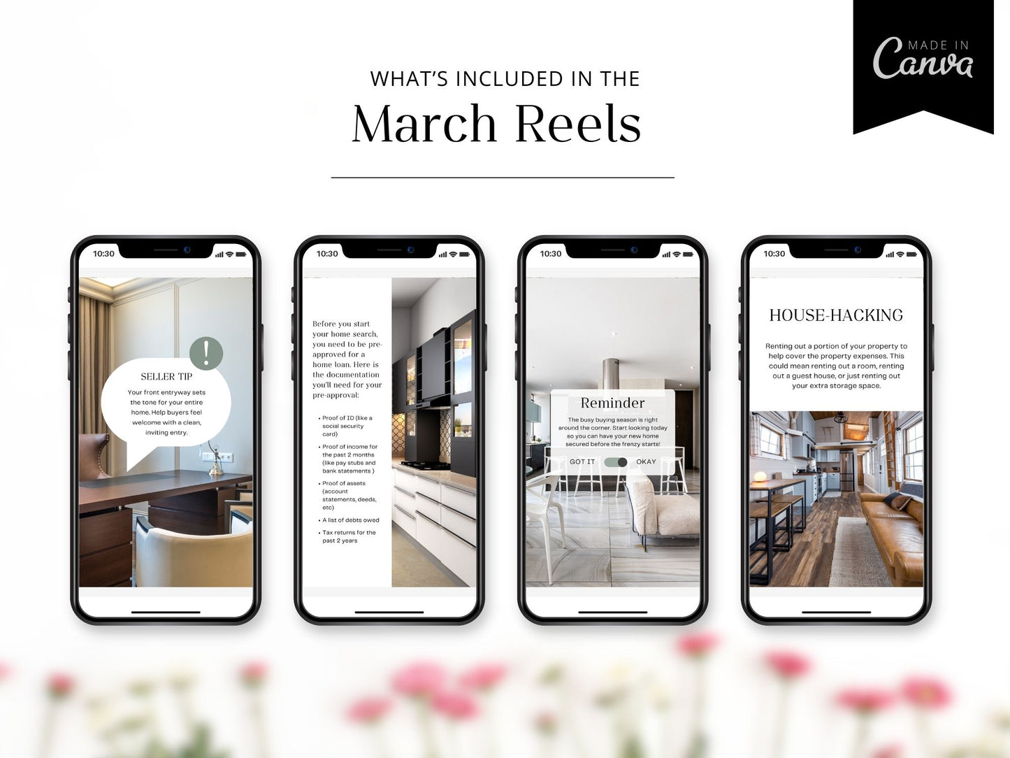 March real estate reels showcasing spring market trends, housing tips, and Realtor content ideas