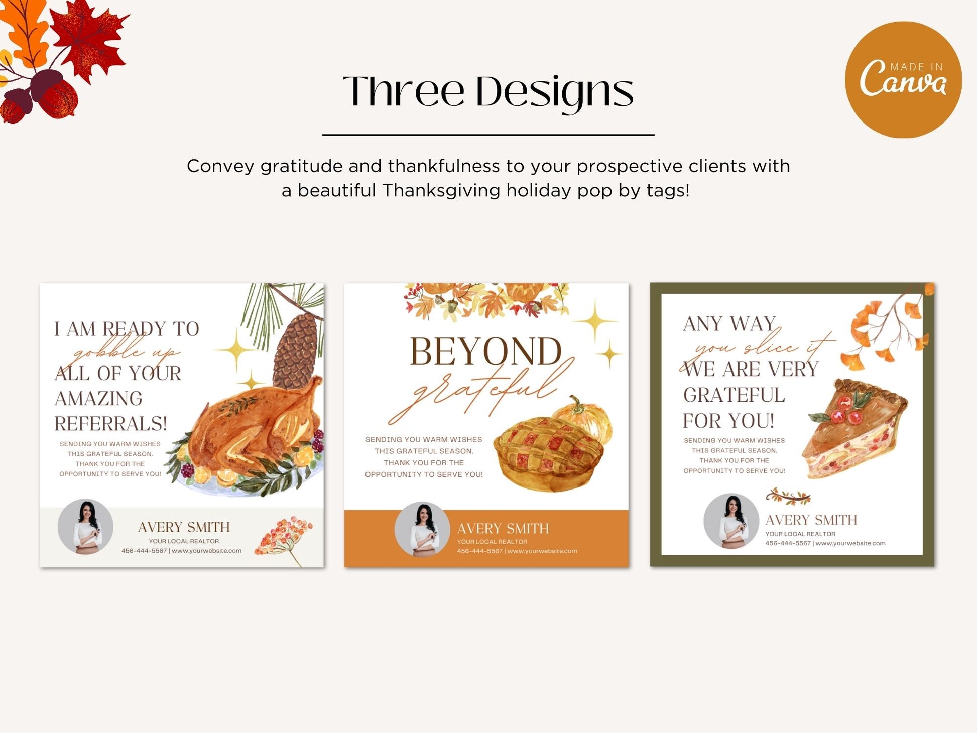 Real Estate Thanksgiving Pop By Tag Square Bundle - Personalize your pop-by gifts with these square tags, expressing gratitude and fostering connections with clients during the Thanksgiving holiday season.