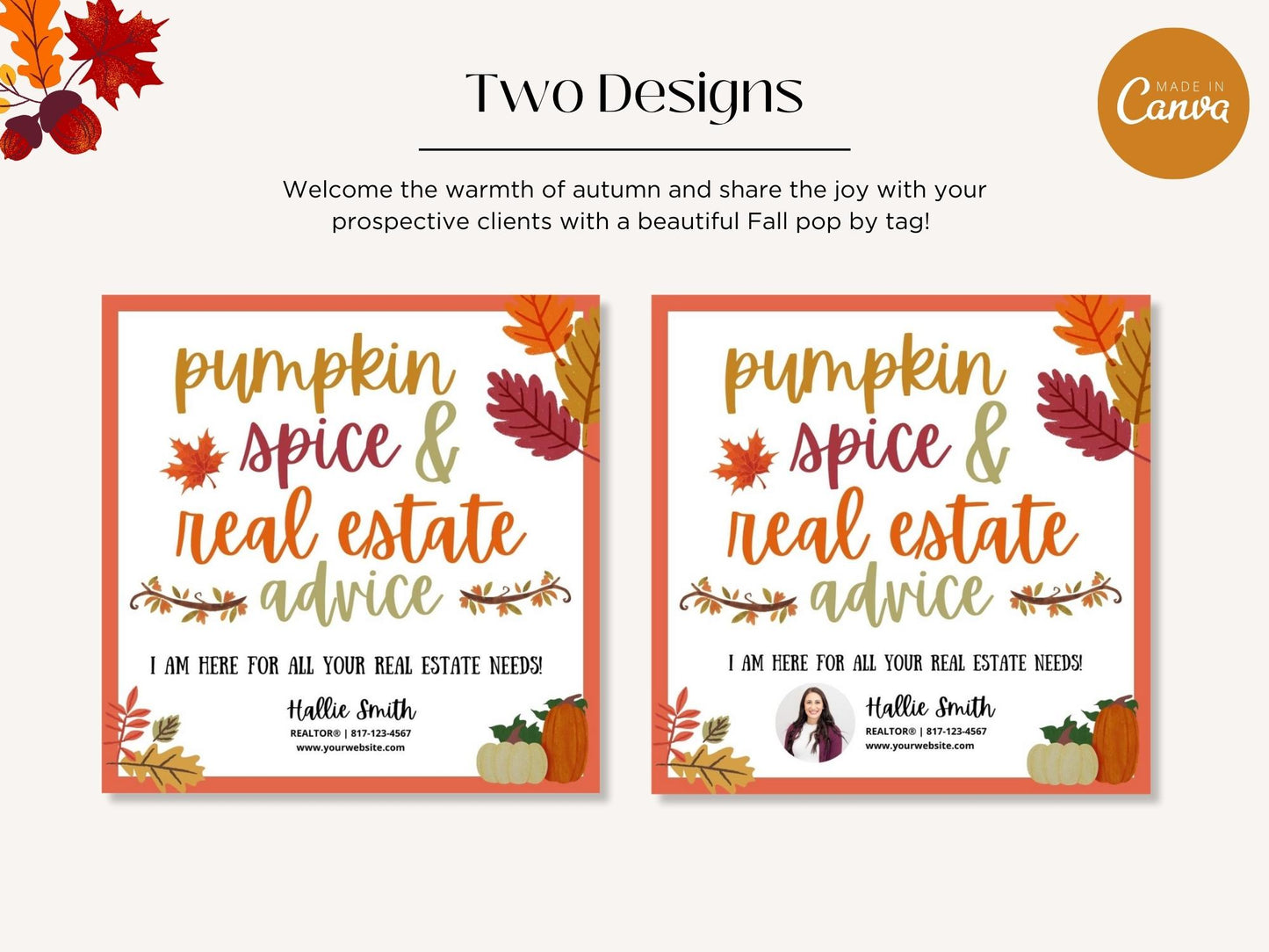 Real Estate Fall Pop By Tag - Beautifully designed tag for adding a touch of autumnal warmth to your pop-by gifts, creating a memorable and personalized connection with clients during the season of changing leaves.