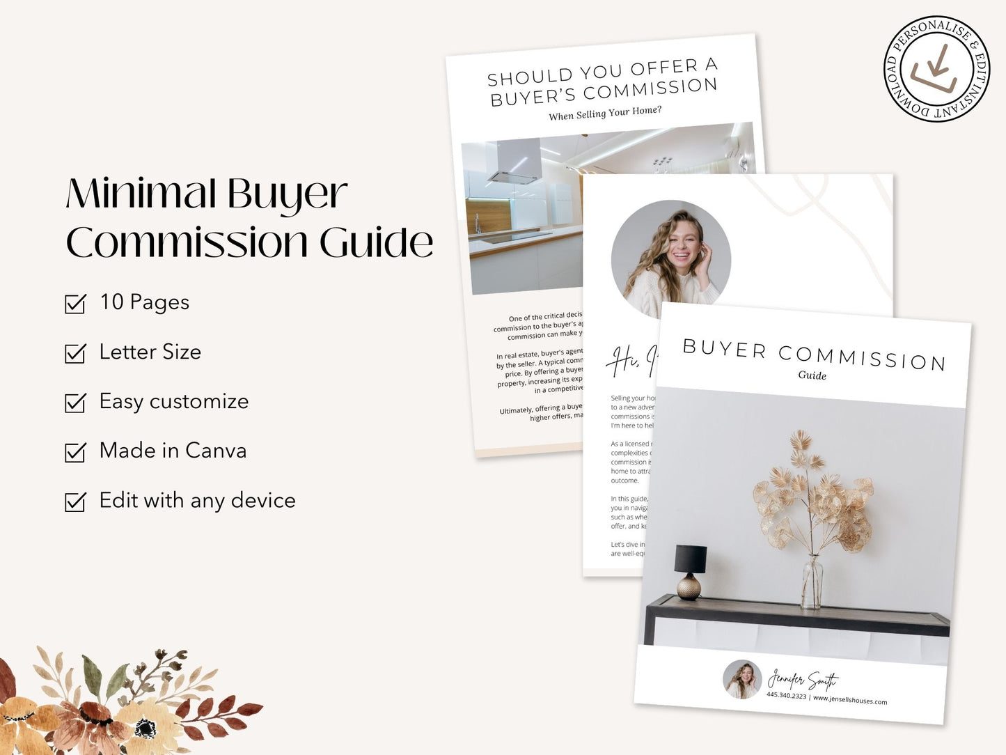 Minimal Buyer Commission Guide template detailing real estate commission structures for buyers.