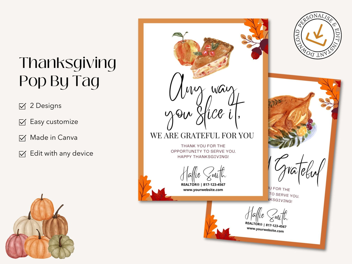 Real Estate Thanksgiving Pop By Tag Bundle - Eye-catching tags to enhance your pop-by gifts, expressing gratitude and fostering connections with clients during the Thanksgiving festive season.