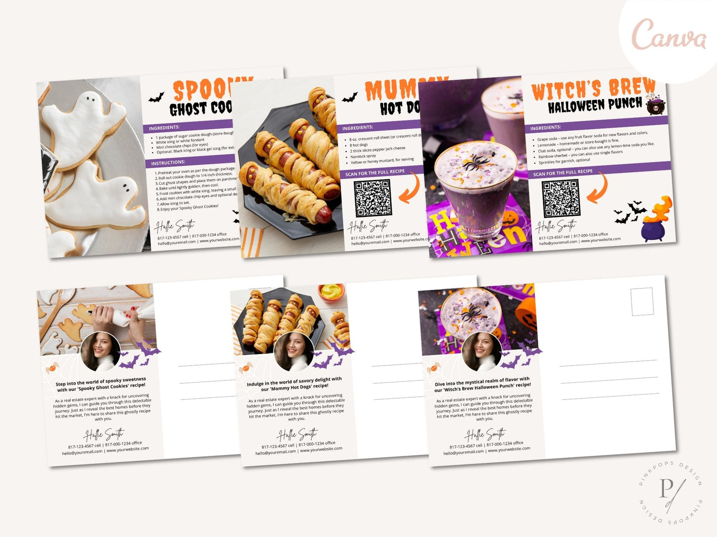 Real Estate Halloween Recipe Postcard Bundle - Delightful bundle combining spooky design with mouthwatering recipes for a unique and engaging way to express seasonal greetings and foster connections with clients during the Halloween season.