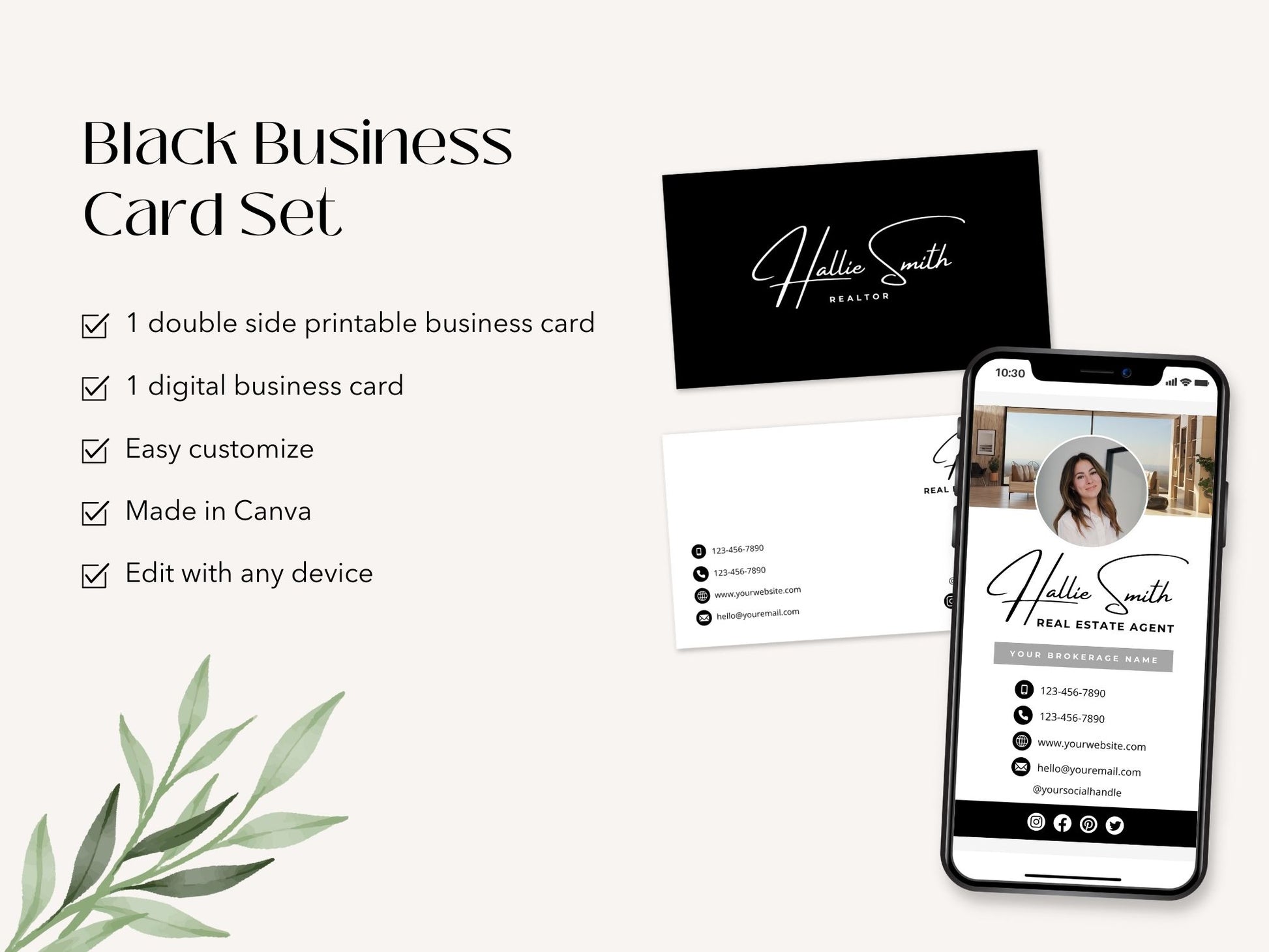 Real Estate Black Business Card Set - Sleek and sophisticated business cards in a classic black color scheme for real estate professionals.