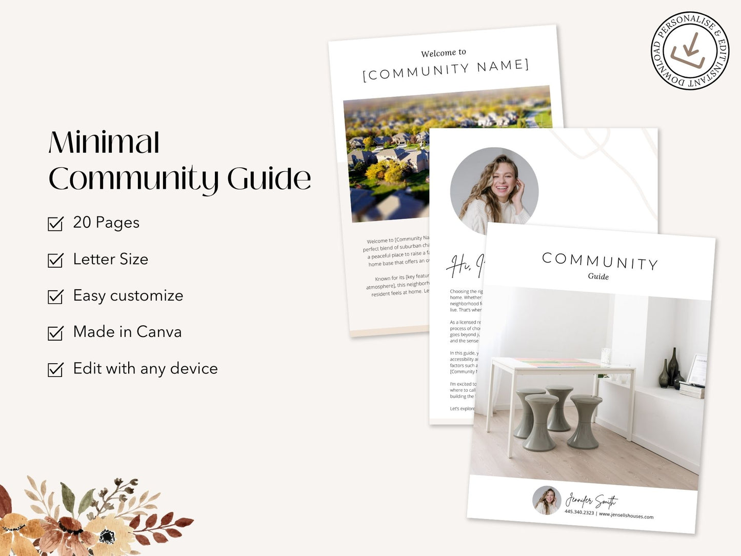 Minimal Community Guide template for real estate agents showcasing local amenities and
neighborhood highlights.