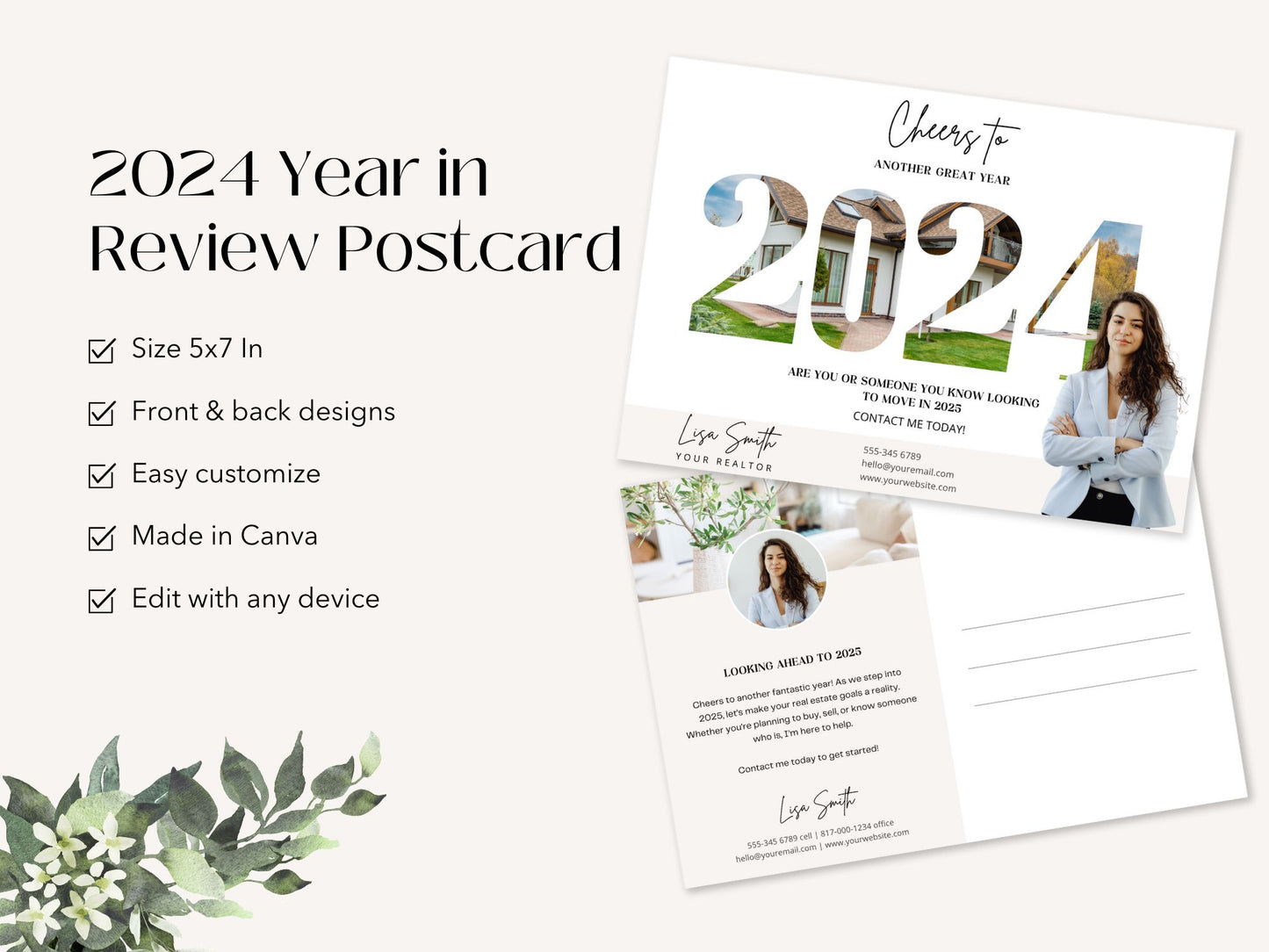 2024 Year in Review postcard showcasing real estate achievements and milestones in a 5x7 design.