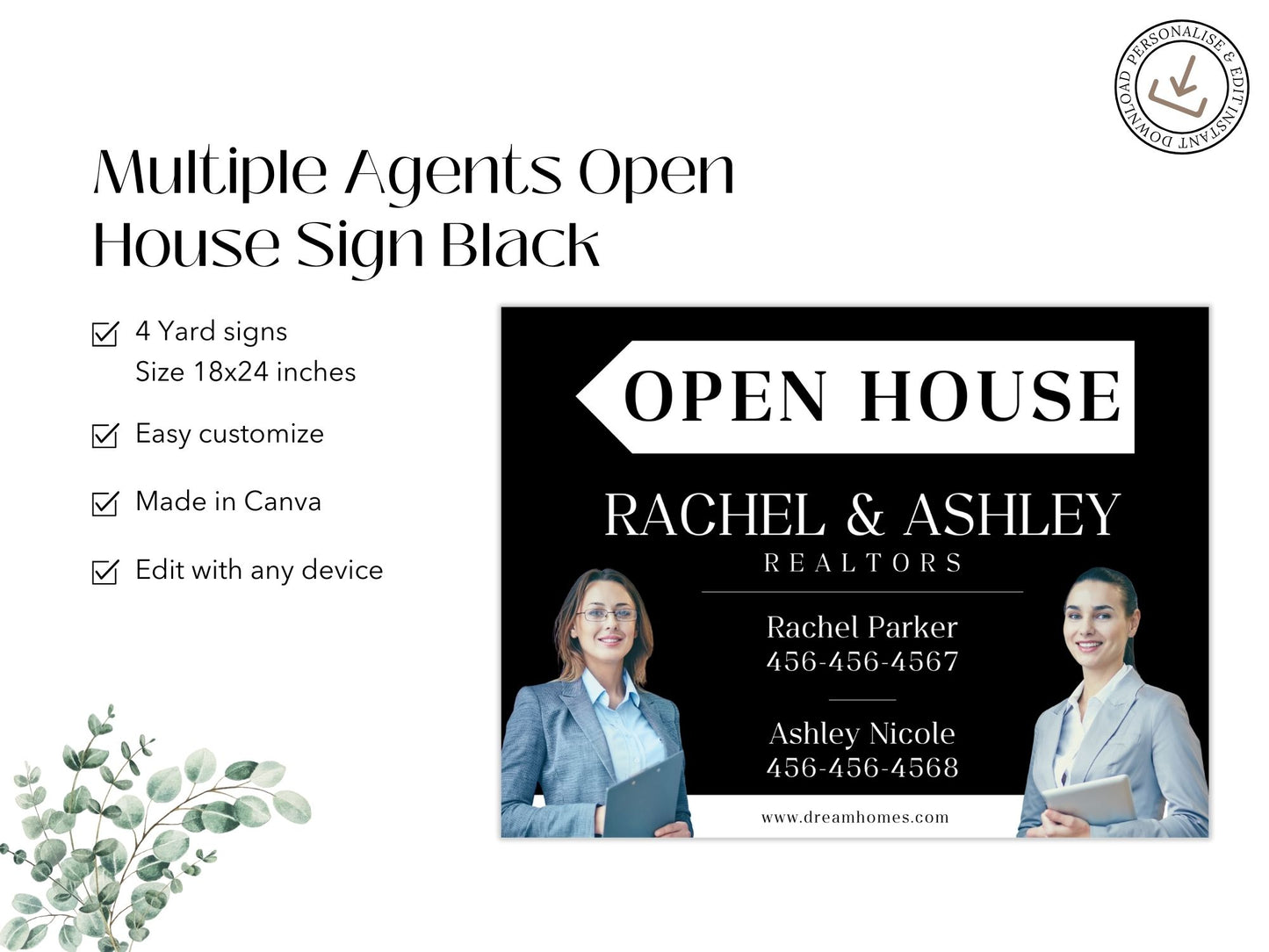 Black Multiple Agents Open House Sign (18 x 24)- Sleek and durable sign for promoting open houses with multiple agents.