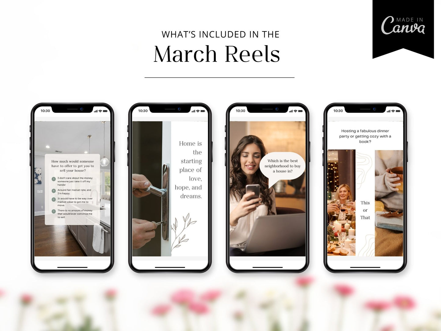 March real estate reels showcasing spring market trends, housing tips, and Realtor content ideas