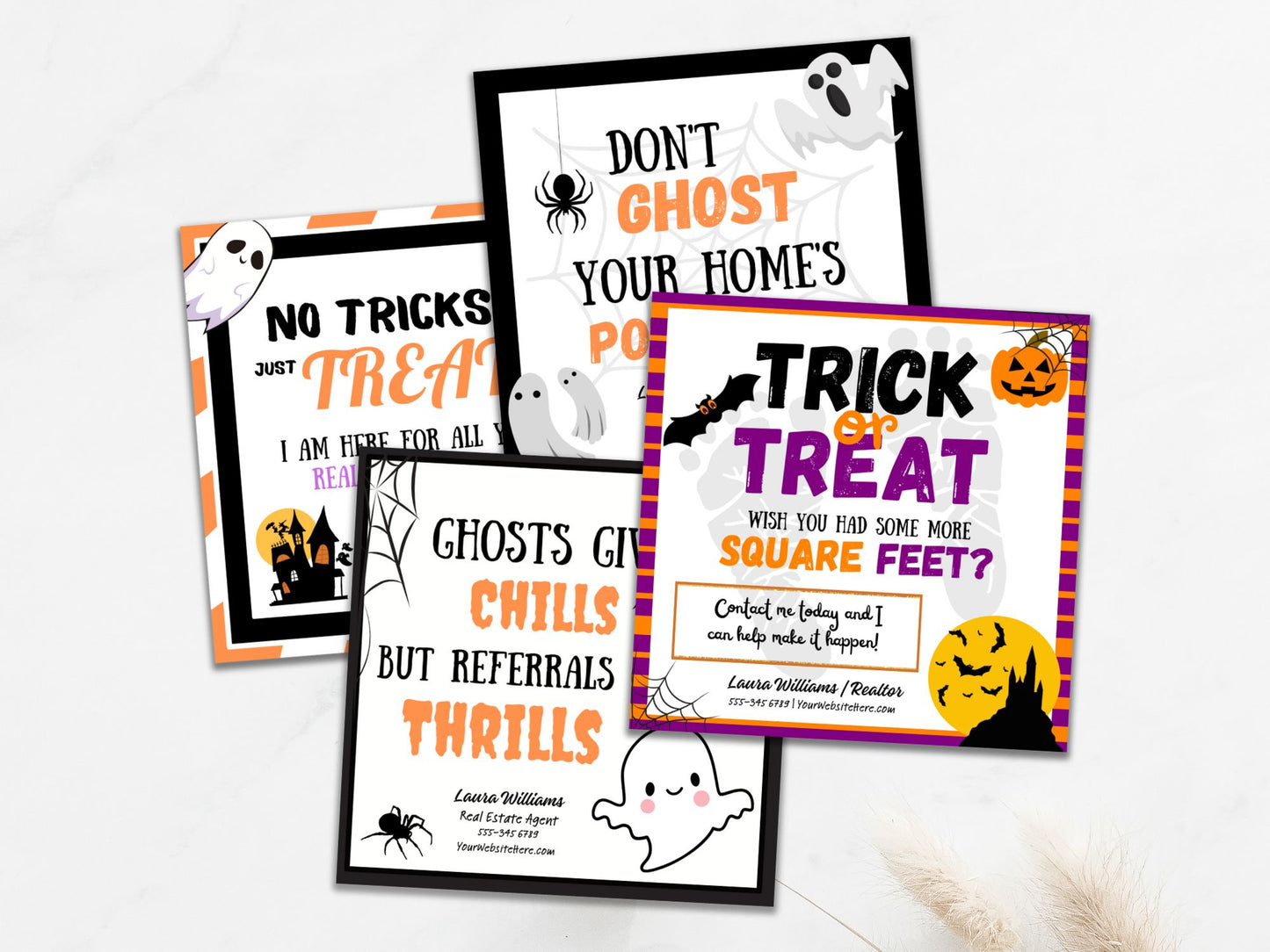 Real Estate Halloween Pop By Tags Bundle - Comprehensive bundle of creatively designed tags for adding a festive touch to your pop-by gifts and making a memorable connection with clients during the Halloween season.