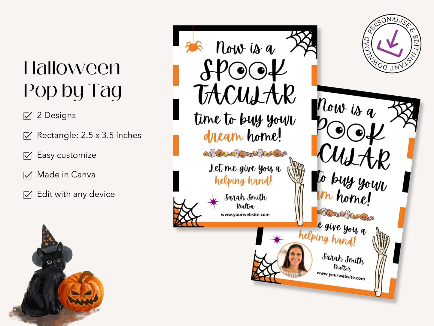 Real Estate Halloween Pop By Tags - Creatively designed tags for adding a festive touch to your pop-by gifts and creating a memorable and personalized connection with clients during the Halloween season.