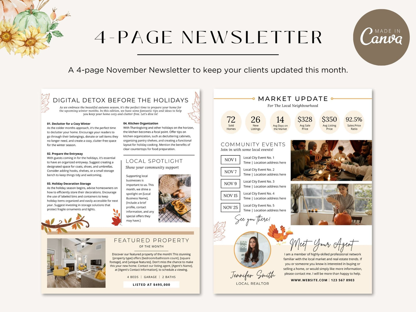 Real Estate Minimal November Newsletter 2023 - Clean and concise newsletter template for delivering important updates and seasonal greetings in a professional and engaging manner.