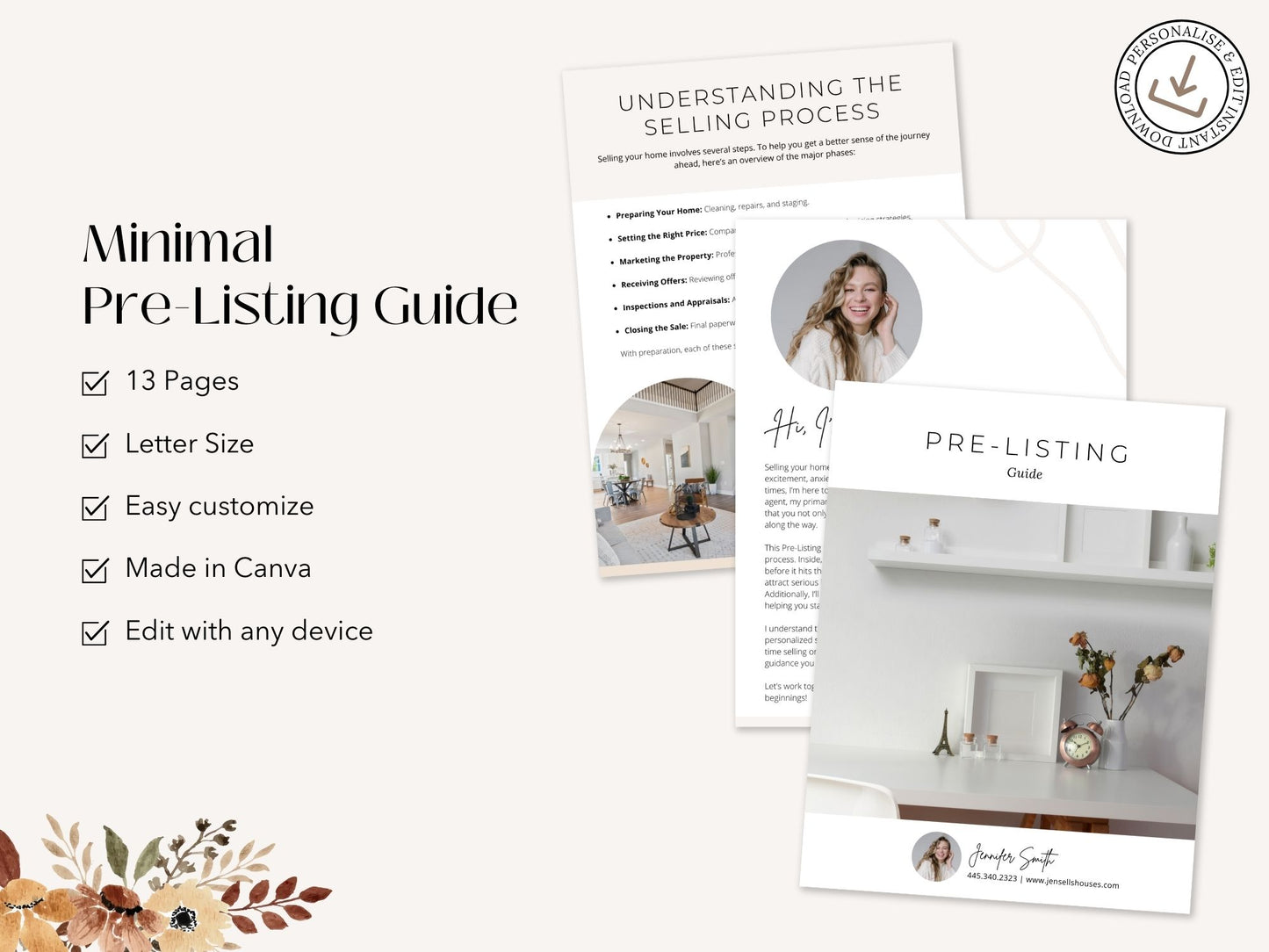 Minimal Pre-Listing Guide template for real estate agents to prepare sellers for the listing
process.