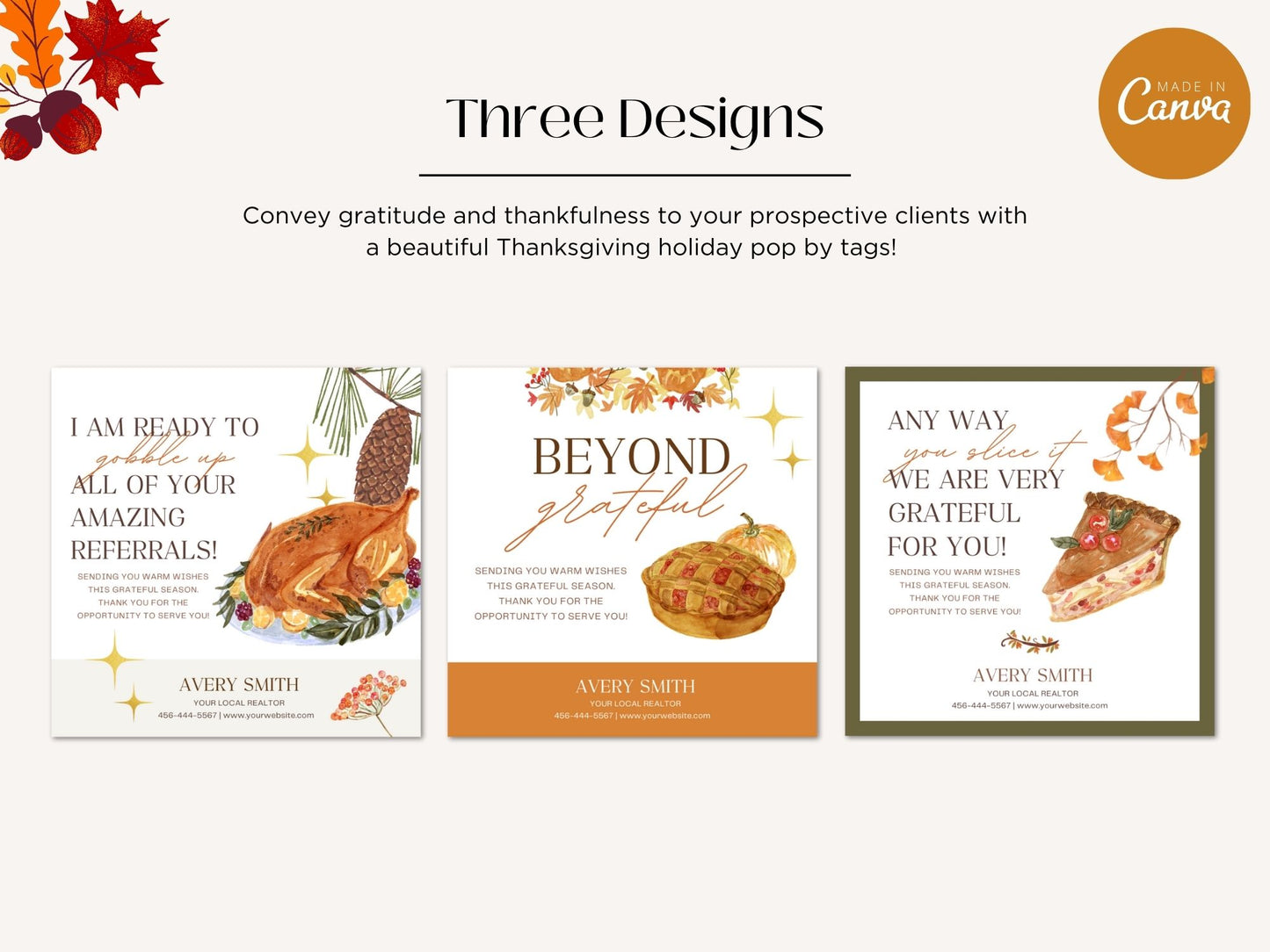 Real Estate Thanksgiving Pop By Tag Square Bundle - Personalize your pop-by gifts with these square tags, expressing gratitude and fostering connections with clients during the Thanksgiving holiday season.