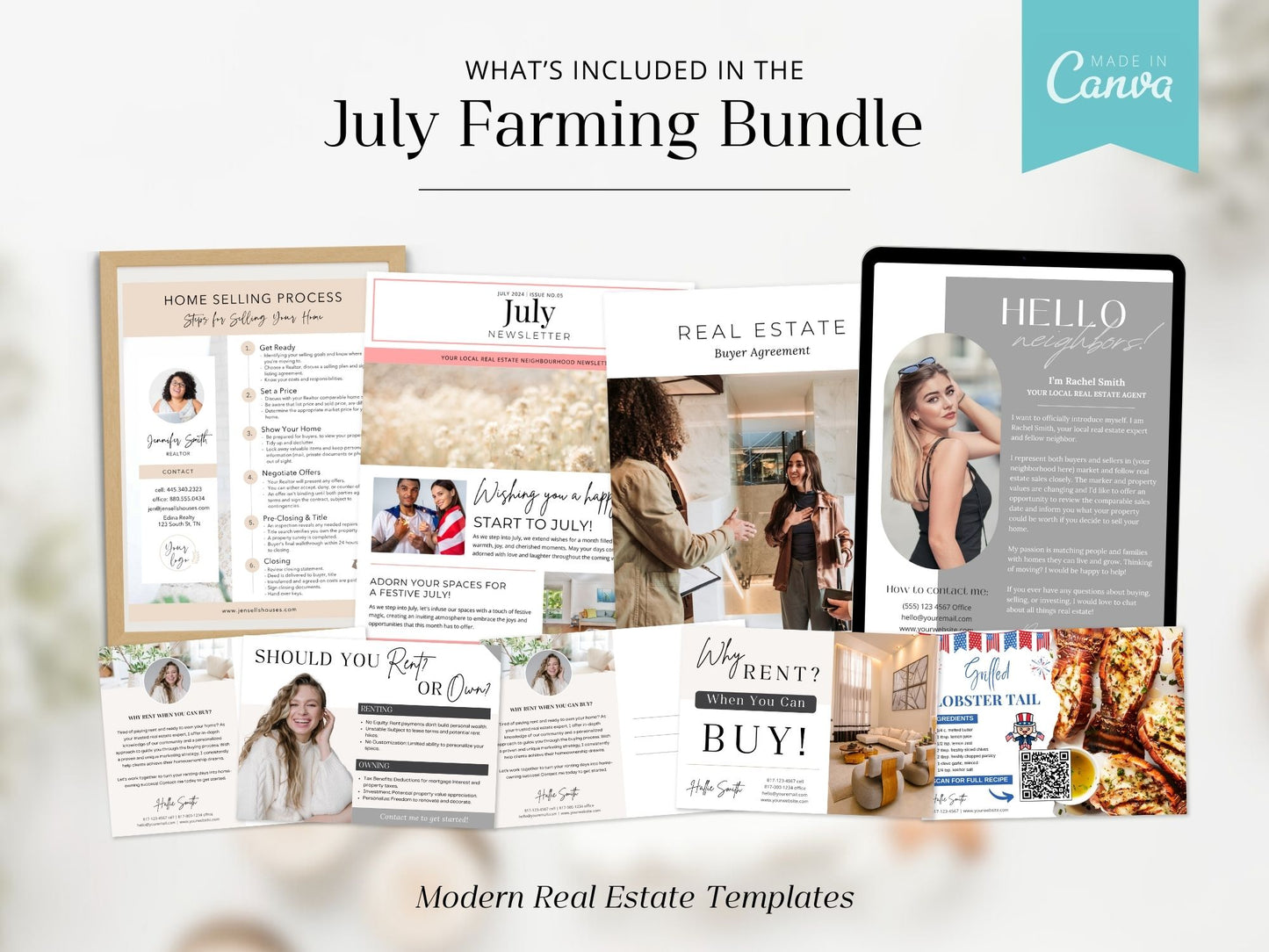 Real Estate July Farming Bundle - Comprehensive marketing materials for real estate farming campaigns.