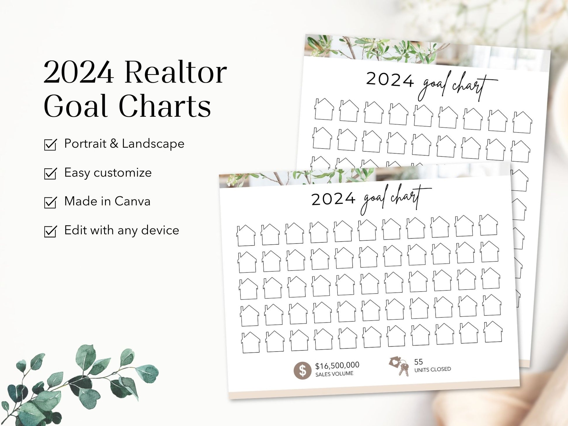 Real Estate 2024 Realtor Goal Chart - Comprehensive chart for goal setting and tracking, providing a motivational and practical tool for achieving real estate milestones in the year 2024.