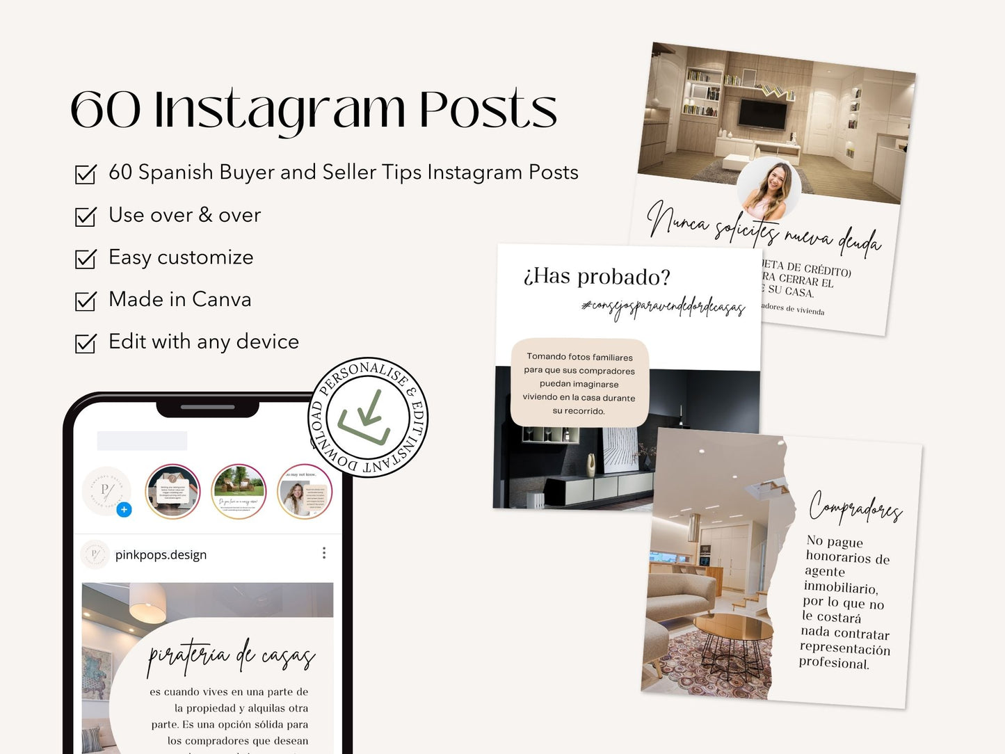 Spanish Buyer and Seller Tips Instagram Posts- Real estate tips templates for Spanish-speaking clients.