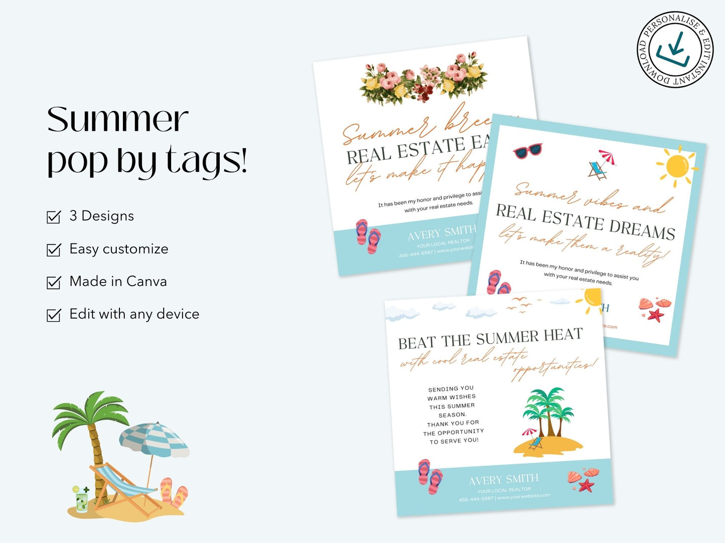 Summer Pop By Tags - Add a personalized touch to your client interactions during the sunny season with our vibrant tags.