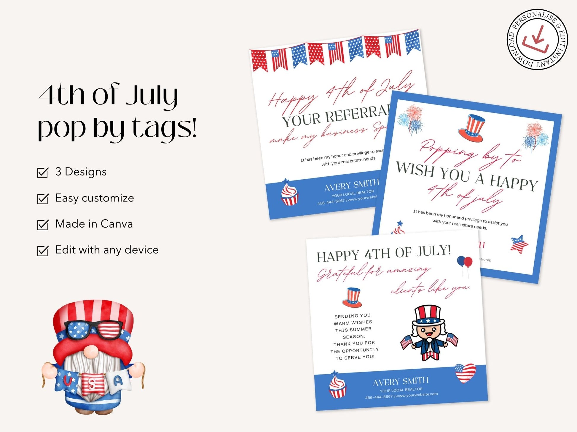 4th of July Pop By Tag Sheets - Vibrant tags perfect for Independence Day celebrations.