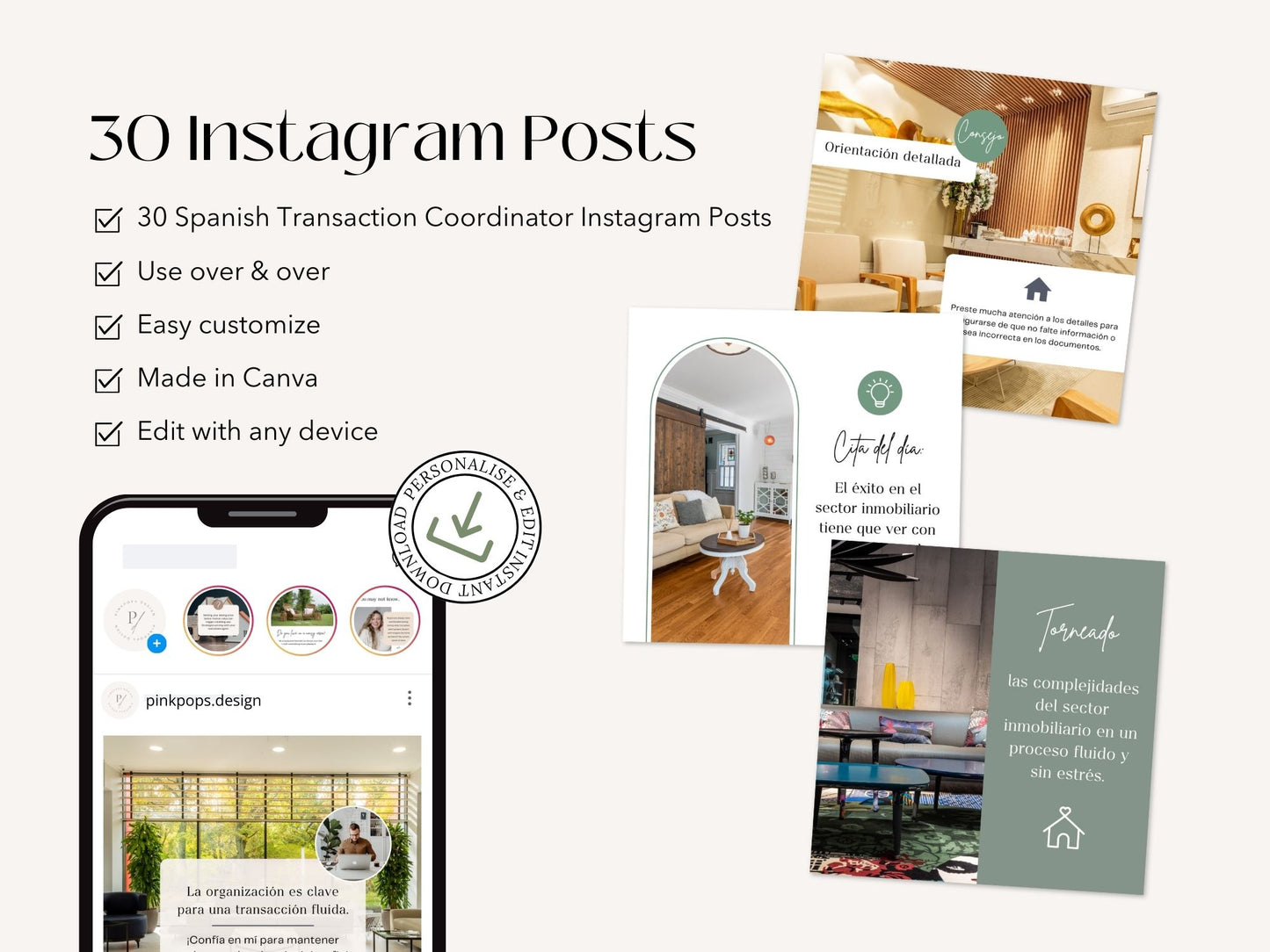 Spanish Transaction Coordinator Instagram Posts- Essential transaction tips templates for Spanish-speaking clients.