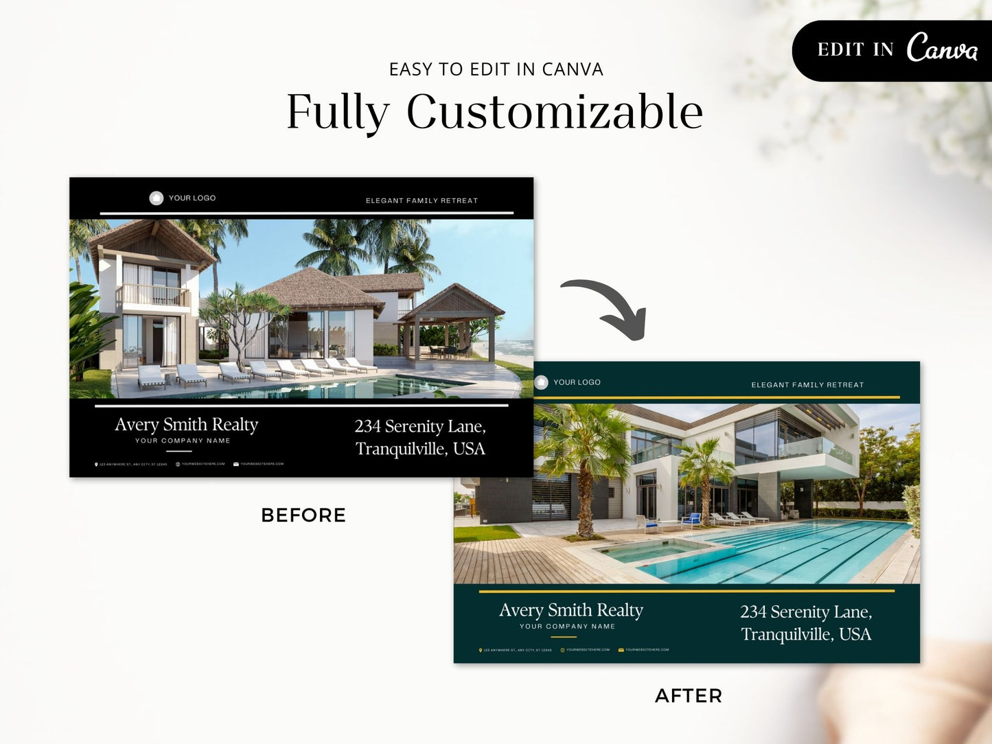 Real Estate Black Luxury Property Brochure - Sleek and sophisticated design showcasing premium properties in an elegant black theme, making it a standout marketing tool for luxury real estate presentations.