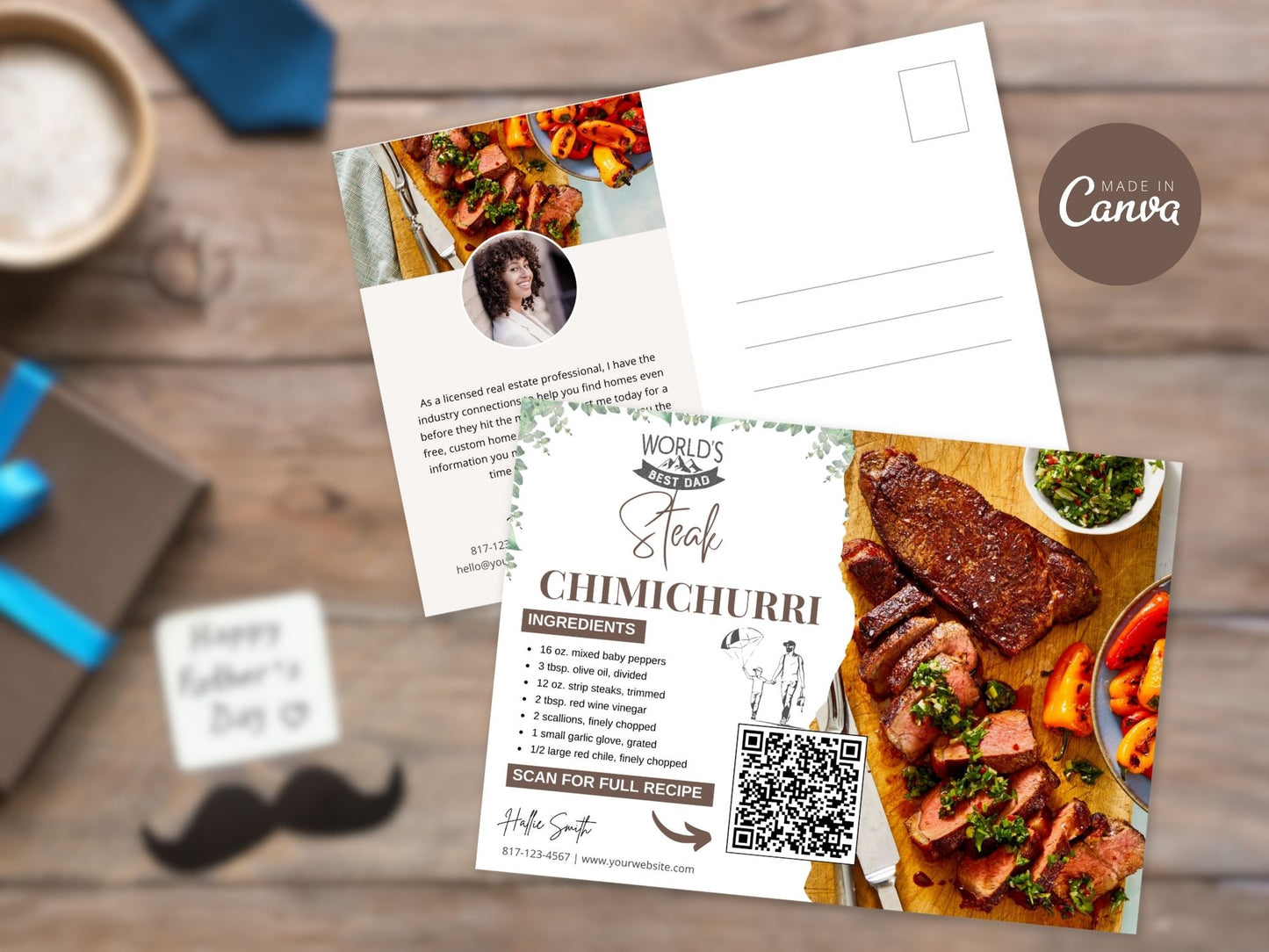 Father's Day Recipe Postcard Bundle - Heartfelt postcards with savory recipes for personalized real estate marketing on Father's Day.