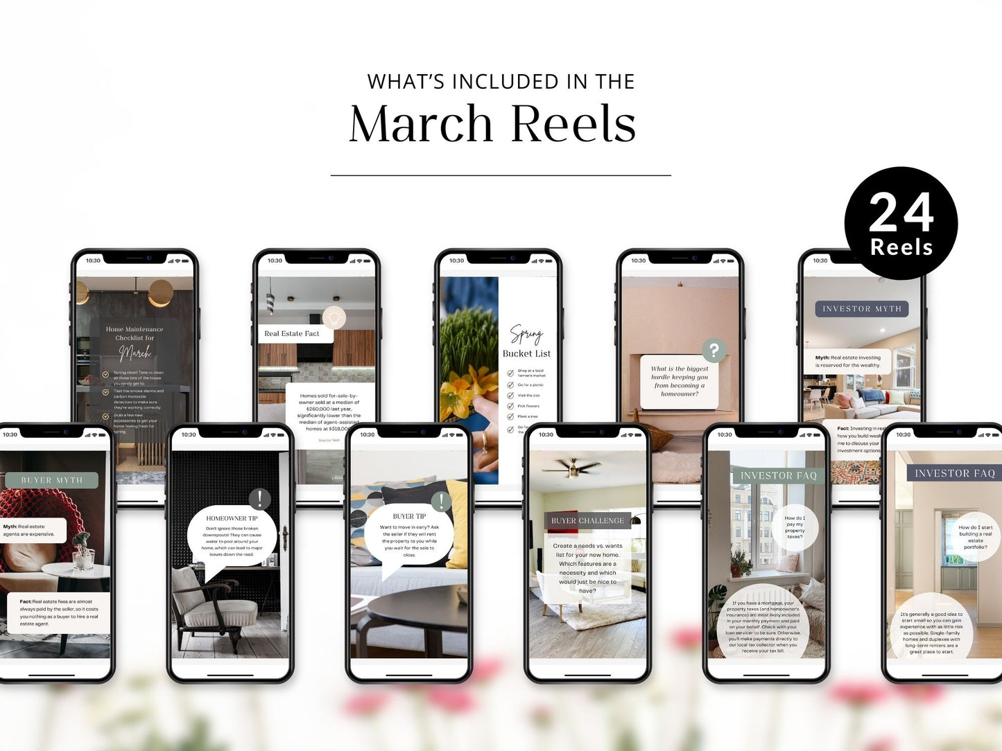 March real estate reels showcasing spring market trends, housing tips, and Realtor content ideas