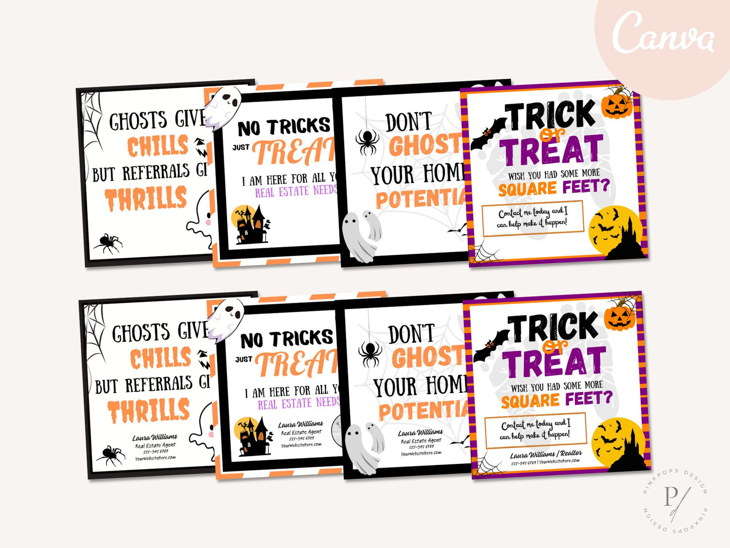 Real Estate Halloween Pop By Tags Bundle - Comprehensive bundle of creatively designed tags for adding a festive touch to your pop-by gifts and making a memorable connection with clients during the Halloween season.