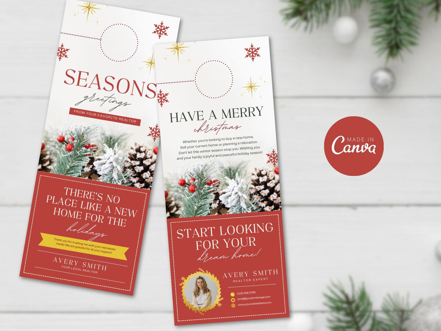 Real Estate Seasons Greeting Christmas Door Hanger - Red: Spreading Festive Holiday Cheer to Clients and the Community